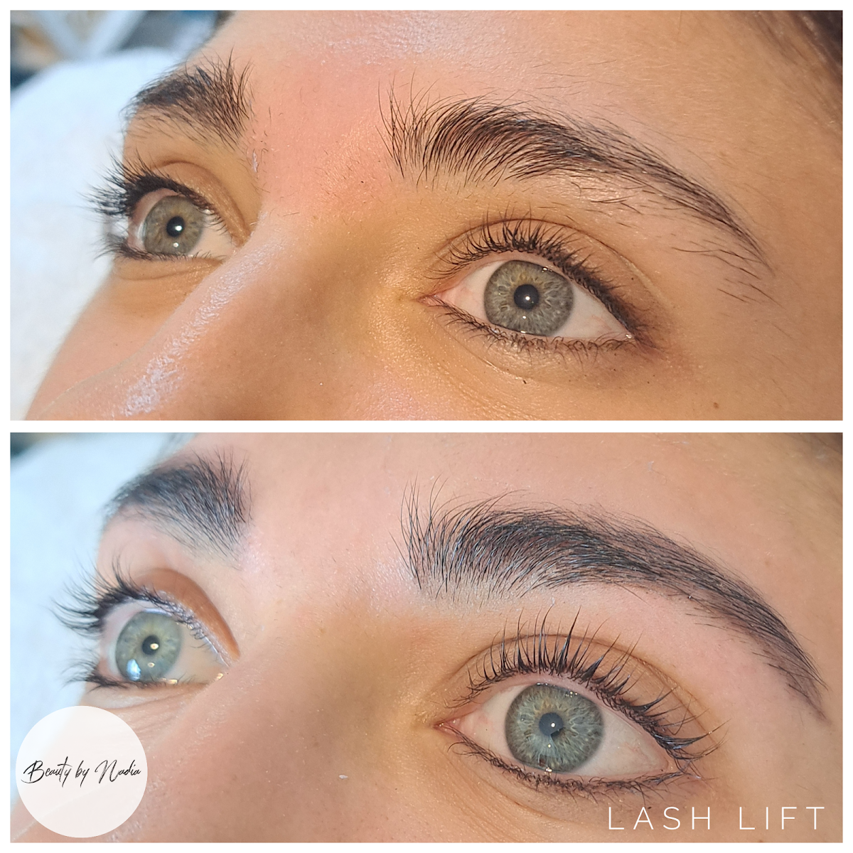 Lash lift before and after results by Nadia