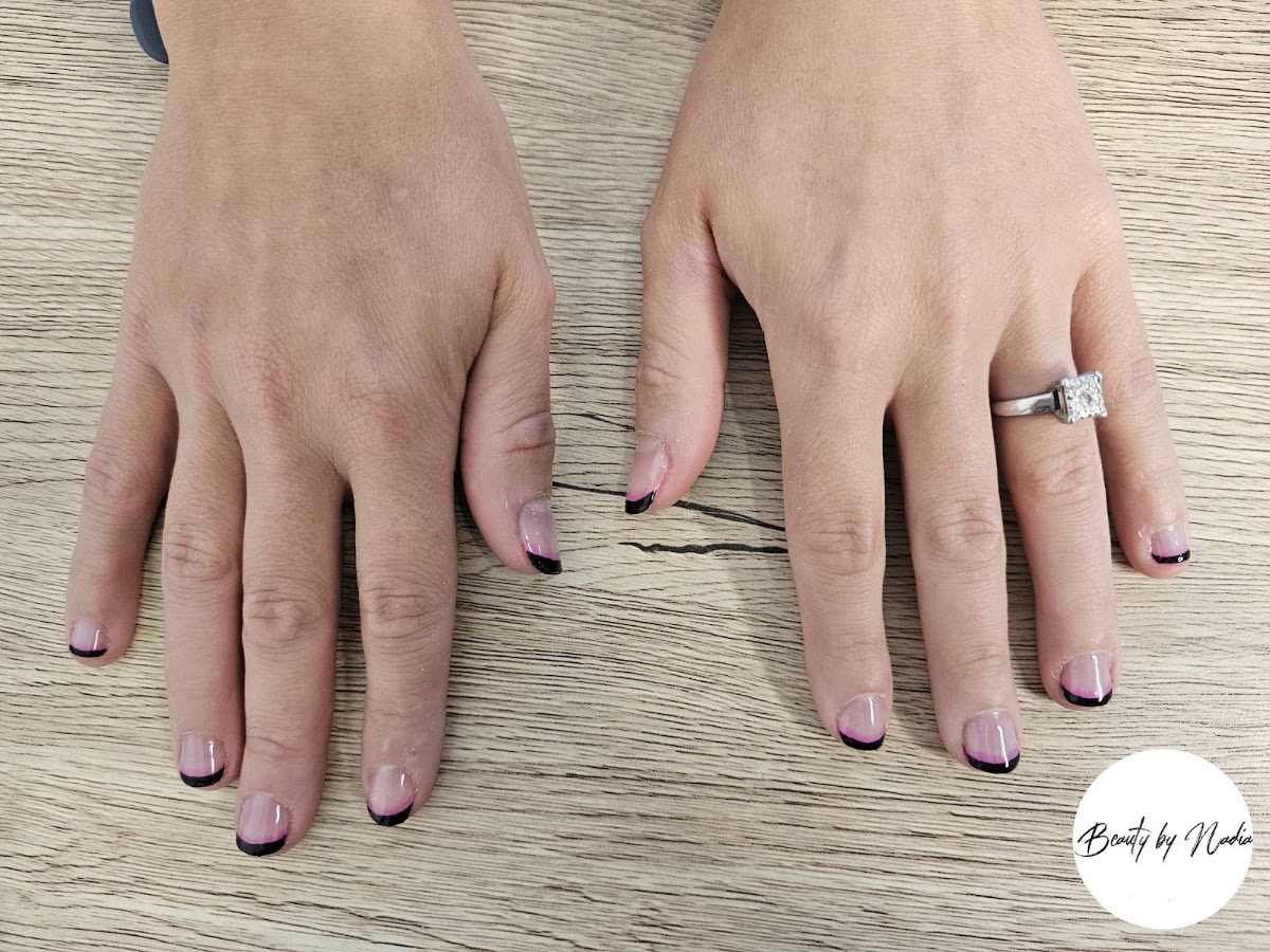 Pink and black French tip nails